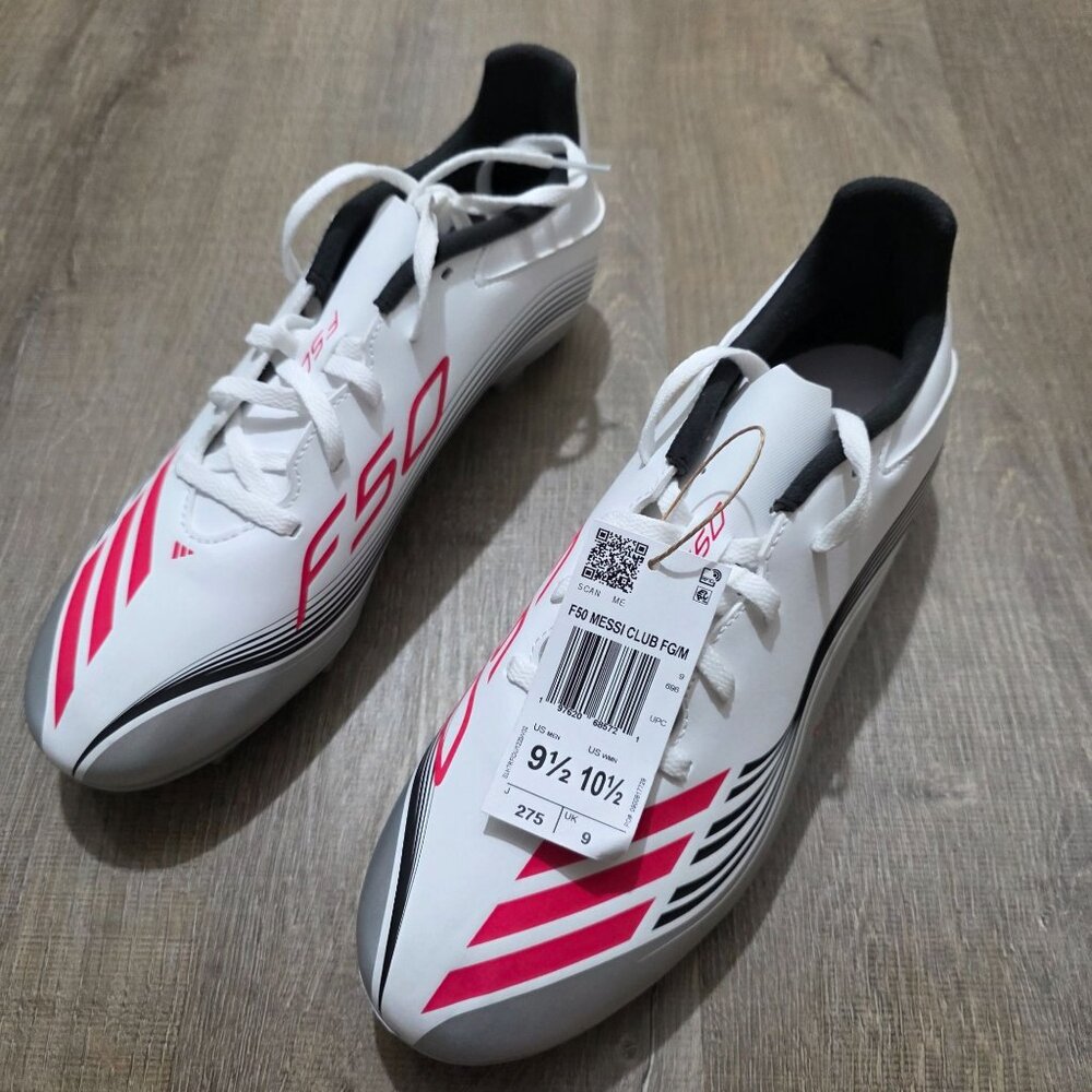 Adidas F50 Messi Club FG/MG Soccer Cleats White Pink Men’s 9.5 Women’s 10.5 JP74